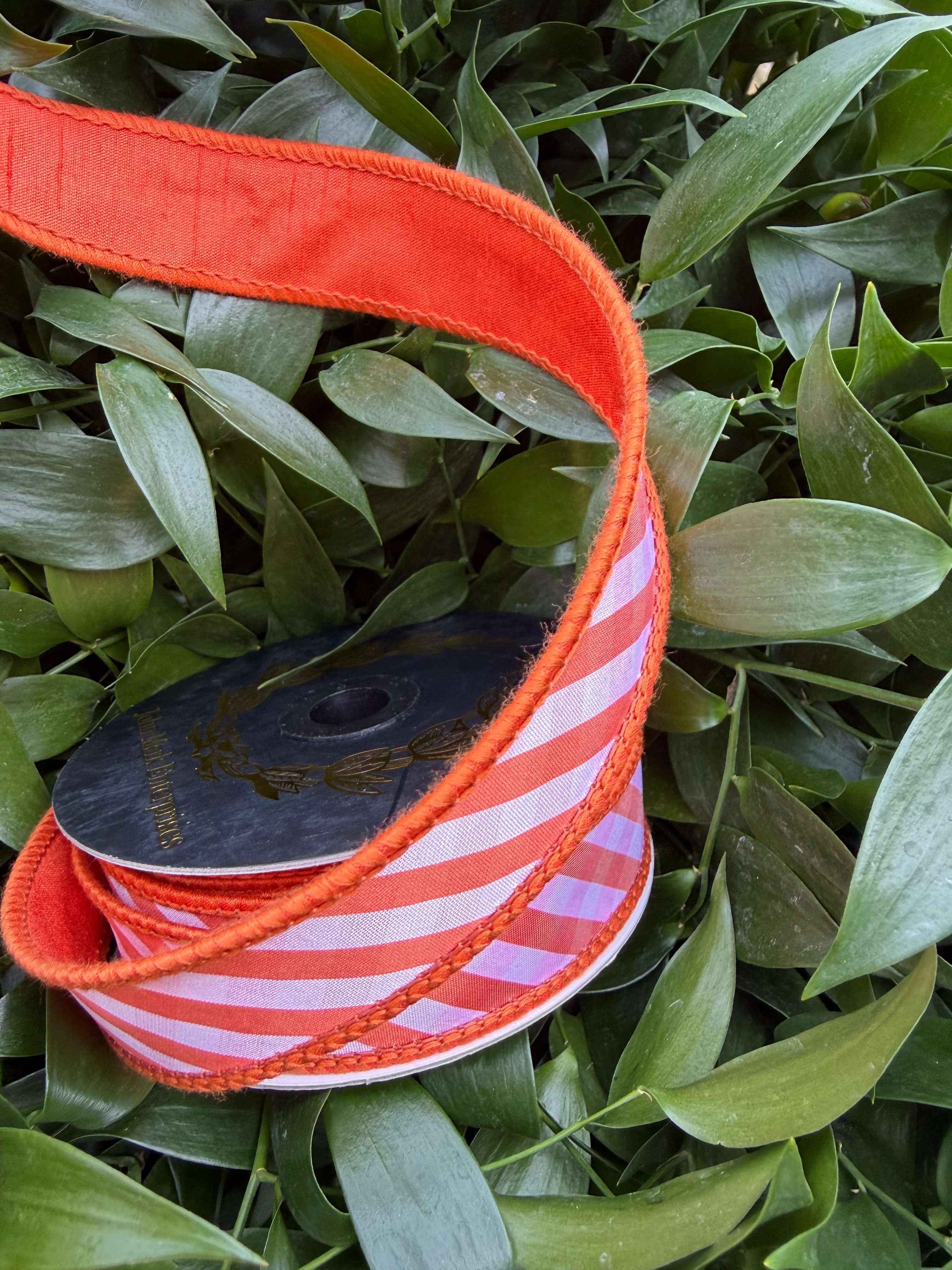 BIAS TAFFETA CHECKS DBL FUSED TAFETTA 1"x10YD ORANGE HEAVY WIRED RIBBON - Image 2