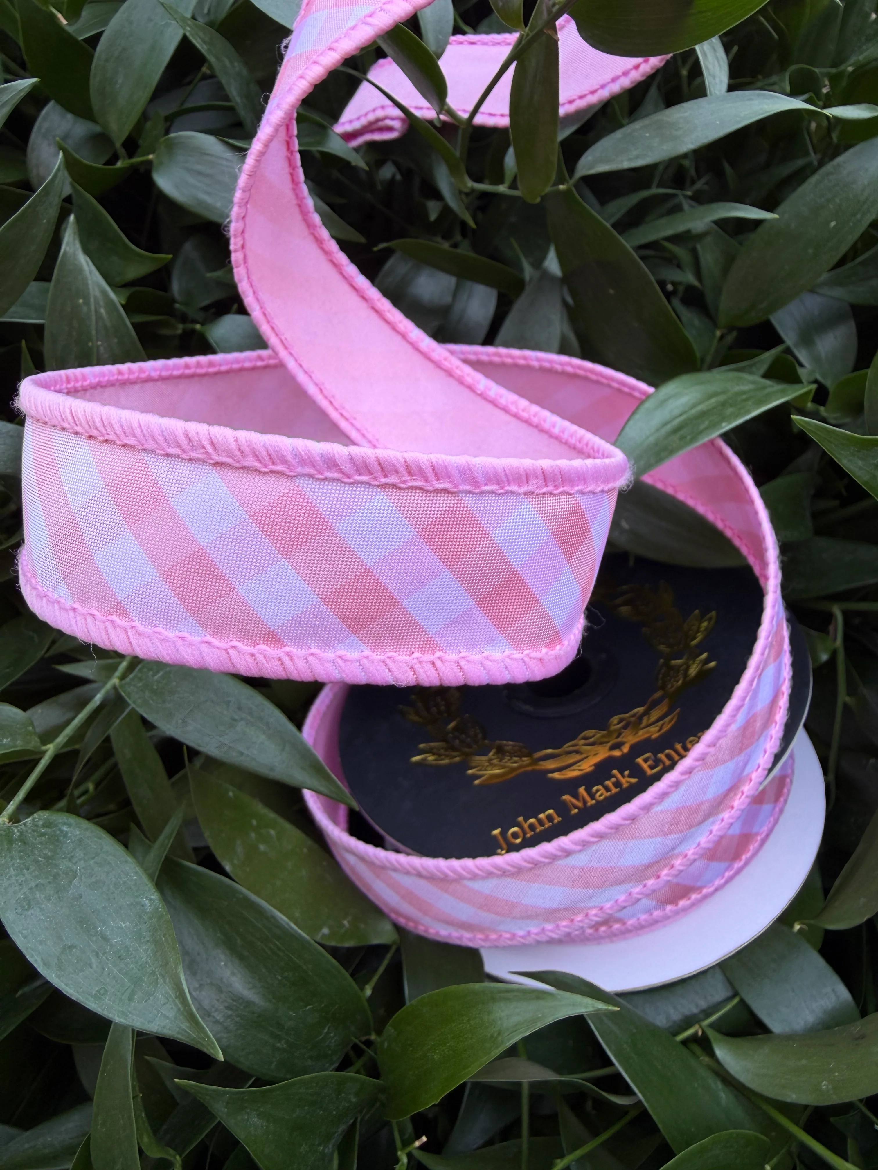 BIAS TAFFETA CHECKS DBL FUSED TAFFETA 1"x10YD PINK HEAVY WIRED RIBBON