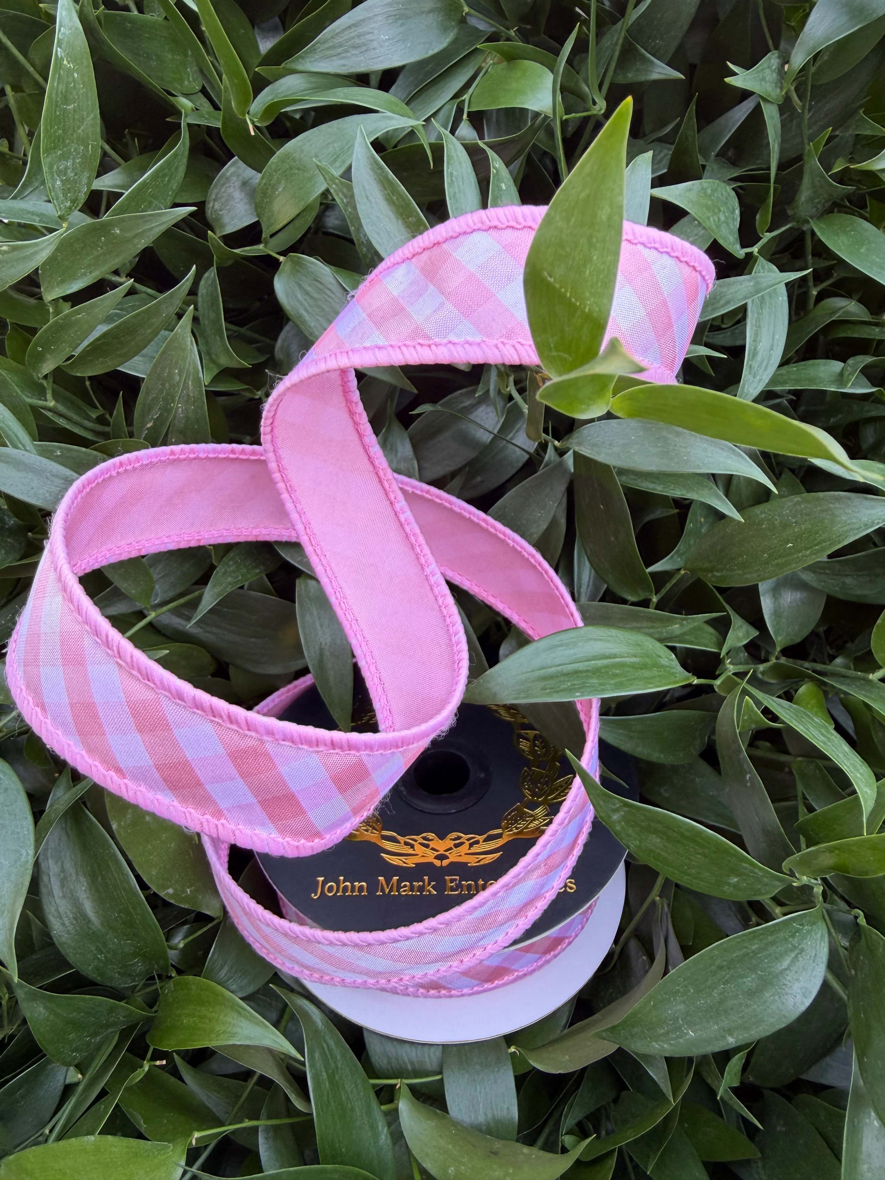 BIAS TAFFETA CHECKS DBL FUSED TAFFETA 1"x10YD PINK HEAVY WIRED RIBBON - Image 2