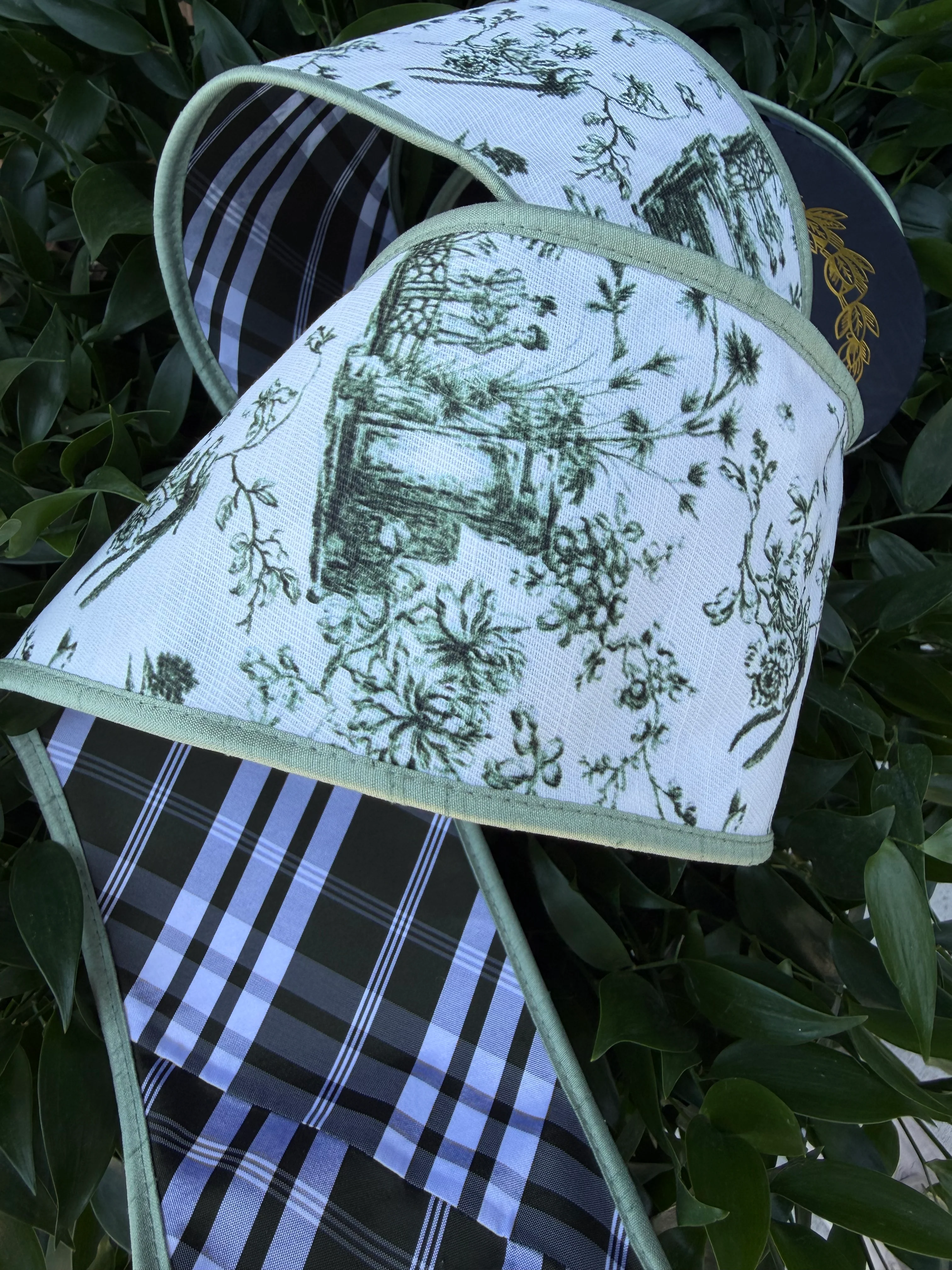 CHINOISERIE DIGITAL/TAFFETA PLAID FUSED/DUPION PIPING 4"X10YD GREEN HEAVY WIRED RIBBON - Image 2