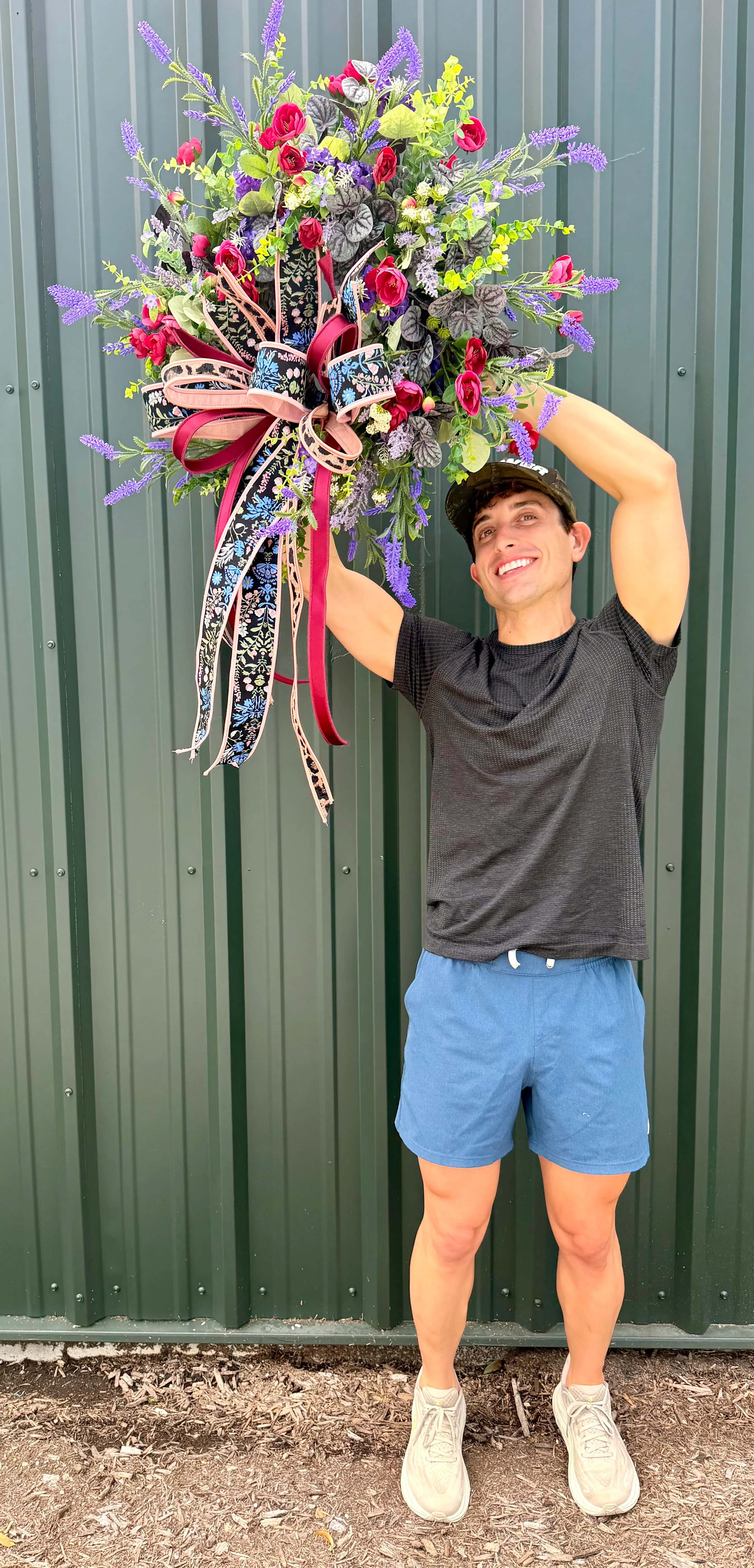 JME HANDMADE WREATH. Lush deep colors of purples and burgundies. Paired with a JME hand tied bow. About 26 inches wide. - Image 2