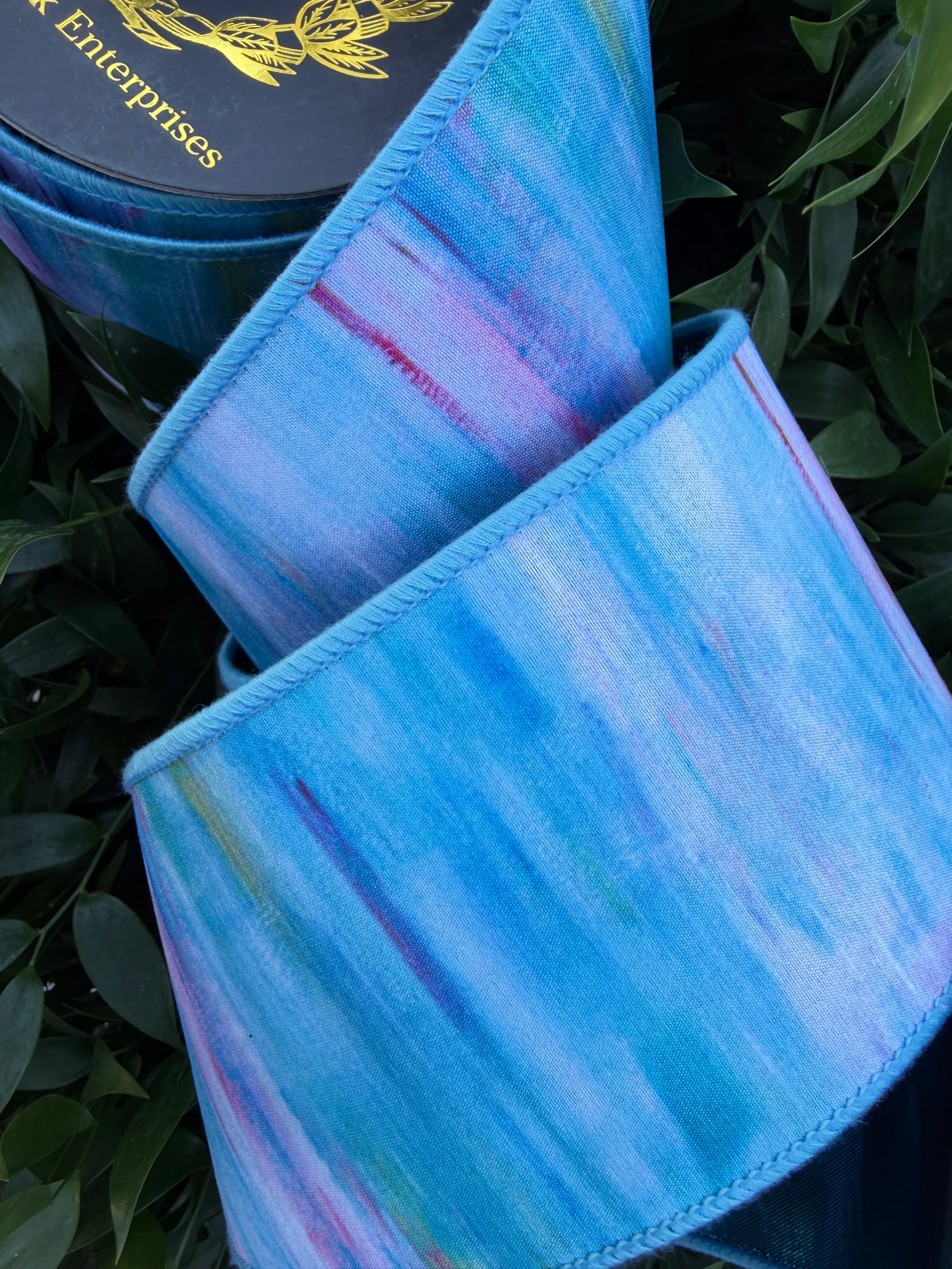 SUMMER SKY WATER COLOR DIGI/DUPION FUSED 4"x10YD BLUE HEAVY WIRED RIBBON - Image 2