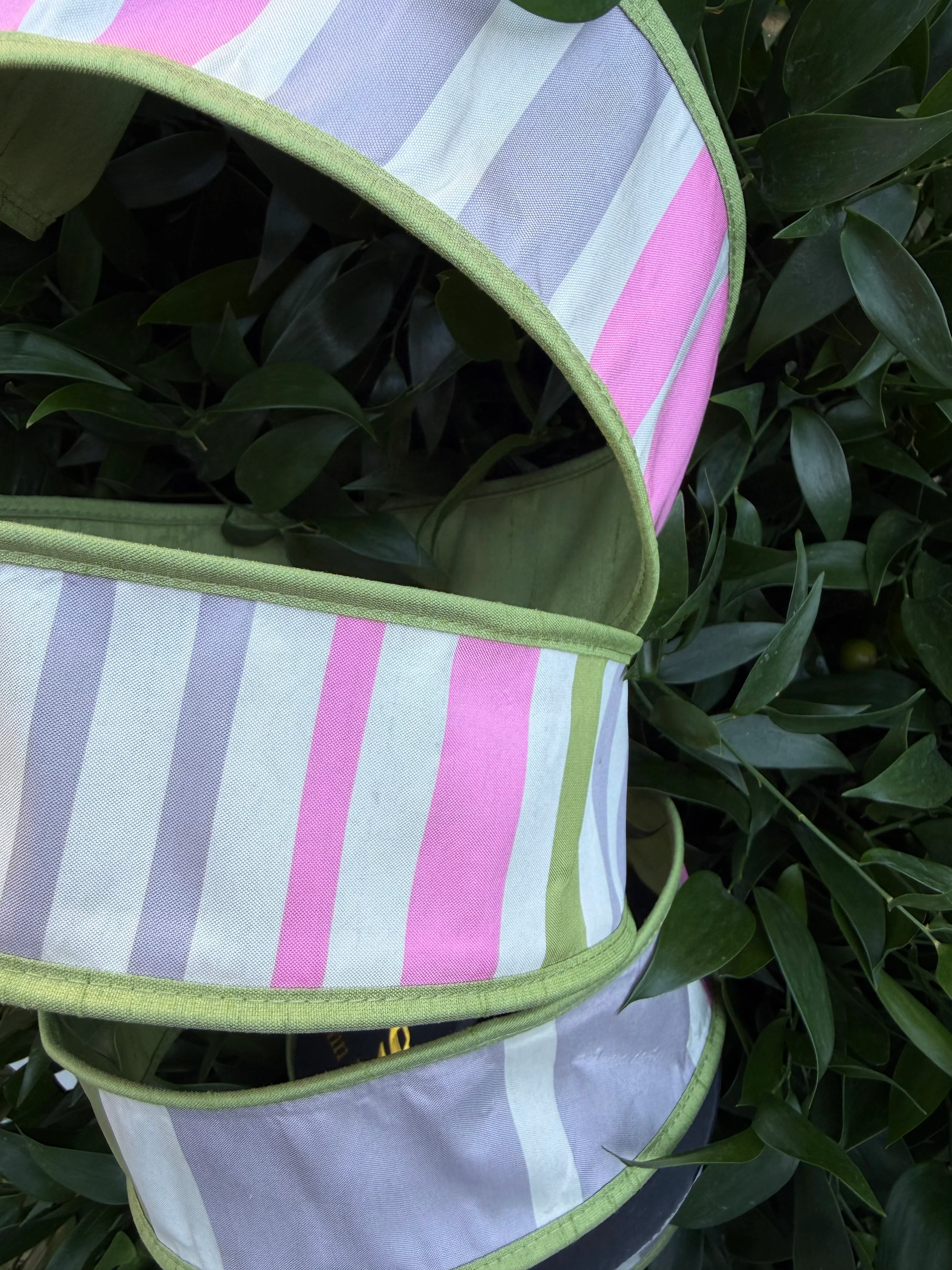 TAFFETA STRIPES/DUPION FUSED/PIPING 2.5"X10YD PINK/GREEN HEAVY WIRED RIBBON - Image 2
